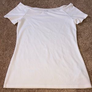 super cute off the shoulder white t shirt!